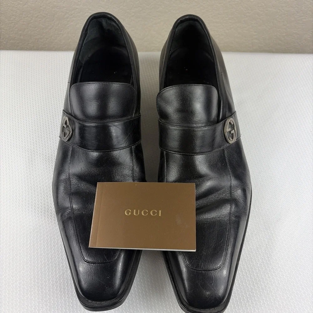 GUCCI BROADWICK INTERLOCKING GG Men's BLK LEATHER Loafer Gucci Size 11D W/ COA